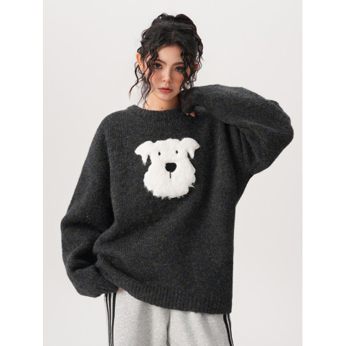 BWKA韓系毛絨小狗提花毛衣女男秋冬重磅寬松加厚慵懶風軟糯針織衫 BWKA韓系毛絨小狗提花毛衣女男秋冬重磅寬松加厚慵懶風軟糯針織衫