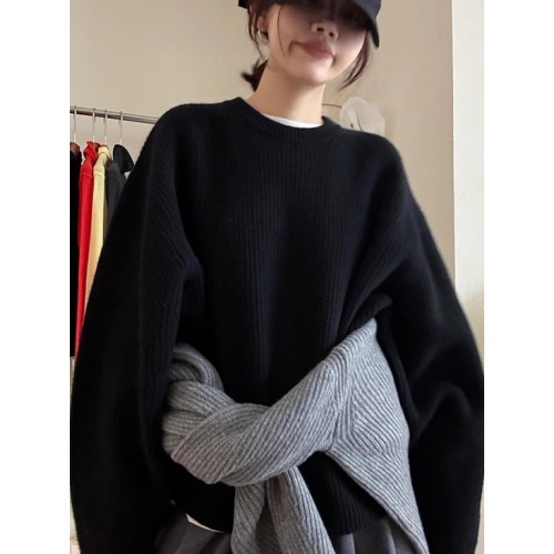 歐貨高級感黑色浣熊絨毛衣女秋冬季寬松慵懶風套頭針織衫內搭上衣 歐貨高級感黑色浣熊絨毛衣女秋冬季寬松慵懶風套頭針織衫內搭上衣