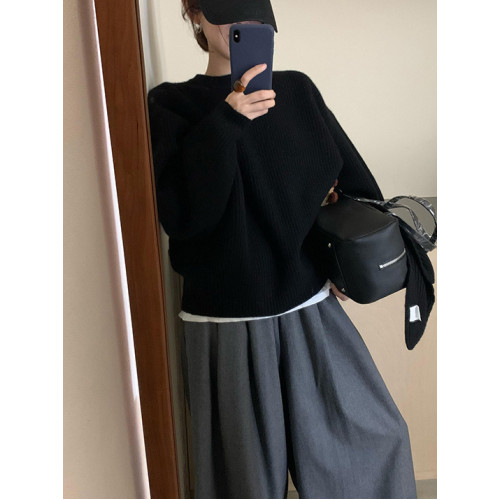 歐貨高級感黑色浣熊絨毛衣女秋冬季寬松慵懶風套頭針織衫內搭上衣 歐貨高級感黑色浣熊絨毛衣女秋冬季寬松慵懶風套頭針織衫內搭上衣