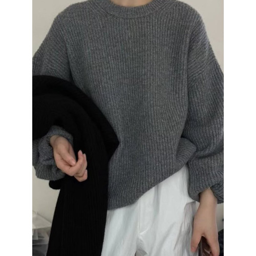 歐貨高級感黑色浣熊絨毛衣女秋冬季寬松慵懶風套頭針織衫內搭上衣 歐貨高級感黑色浣熊絨毛衣女秋冬季寬松慵懶風套頭針織衫內搭上衣