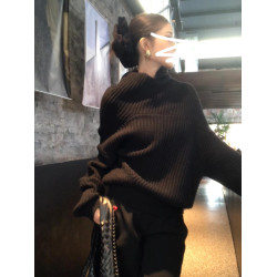 黑色高領毛衣女秋冬季2025新款慵懶高級感寬松加厚設計感針織上衣