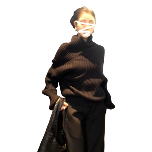 黑色高領毛衣女秋冬季2026新款慵嬾高級感寬鬆加厚設計感針織上衣