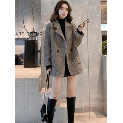 流行新款西裝外套女秋冬小個子韓版英倫風毛呢加厚寬松休閒小西服