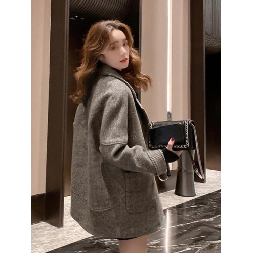 流行新款西裝外套女秋冬小個子韓版英倫風毛呢加厚寬松休閒小西服