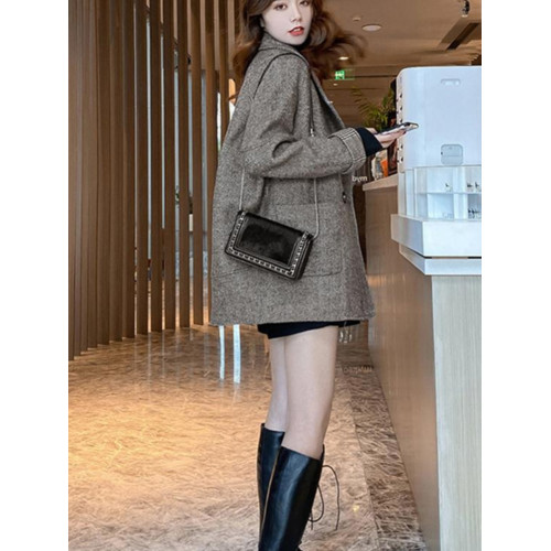 流行新款西裝外套女秋冬小個子韓版英倫風毛呢加厚寬松休閒小西服