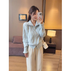 黃色高領麻花雙拉鍊開衫毛衣女秋冬季加厚慵懶風短款翻領針織外套