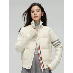 2025年新款90白鴨絨羽絨服女短款冬季新款輕暖拼接針織保暖羽絨服