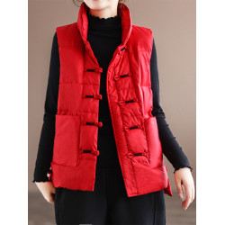 復古羽絨馬甲女春秋2025年新款盤釦白鴨絨寬松坎肩馬夾背心羽絨服