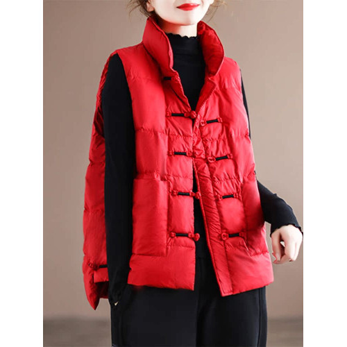 復古羽絨馬甲女春秋2025年新款盤釦白鴨絨寬松坎肩馬夾背心羽絨服 復古羽絨馬甲女春秋2025年新款盤釦白鴨絨寬松坎肩馬夾背心羽絨服