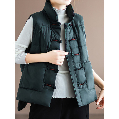 復古羽絨馬甲女春秋2025年新款盤釦白鴨絨寬松坎肩馬夾背心羽絨服 復古羽絨馬甲女春秋2025年新款盤釦白鴨絨寬松坎肩馬夾背心羽絨服