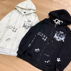 blurredbear原創日系軟妹宅系二次元秋冬撞色寬松百搭連帽外套