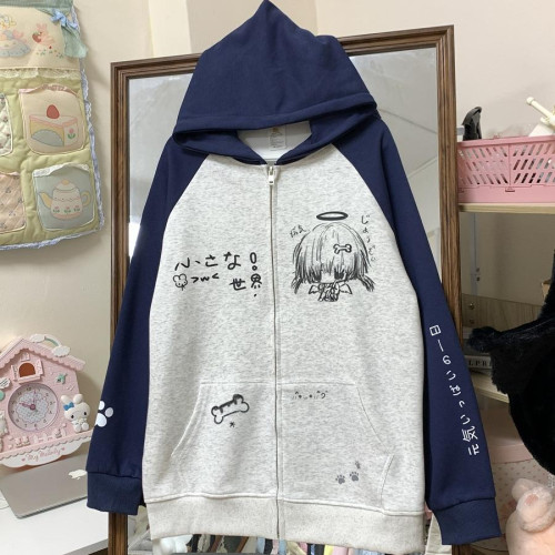 blurredbear原創日系軟妹宅系二次元秋冬撞色寬松百搭連帽外套 blurredbear原創日系軟妹宅系二次元秋冬撞色寬松百搭連帽外套