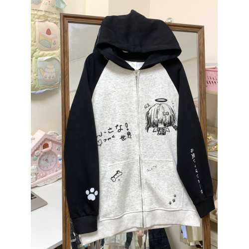 blurredbear原創日系軟妹宅系二次元秋冬撞色寬松百搭連帽外套 blurredbear原創日系軟妹宅系二次元秋冬撞色寬松百搭連帽外套