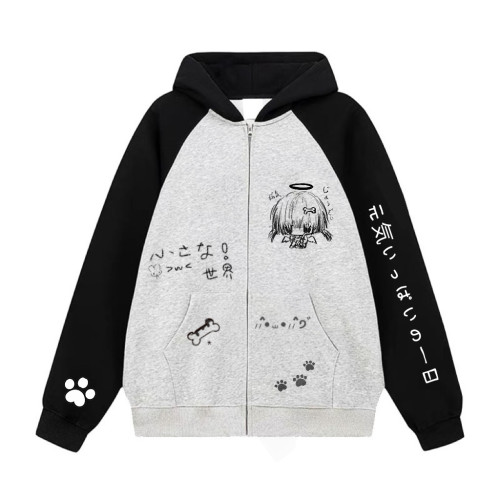 blurredbear原創日系軟妹宅系二次元秋冬撞色寬松百搭連帽外套 blurredbear原創日系軟妹宅系二次元秋冬撞色寬松百搭連帽外套