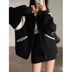 美式復古寬松棒球服拼色美拉德早春秋流行衛衣外套女開衫2025加絨