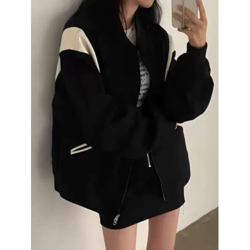 美式復古寬松棒球服拼色美拉德早春秋流行衛衣外套女開衫2025加絨 美式復古寬松棒球服拼色美拉德早春秋流行衛衣外套女開衫2025加絨