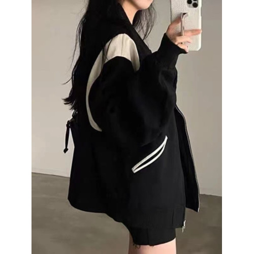 美式復古寬松棒球服拼色美拉德早春秋流行衛衣外套女開衫2025加絨 美式復古寬松棒球服拼色美拉德早春秋流行衛衣外套女開衫2025加絨