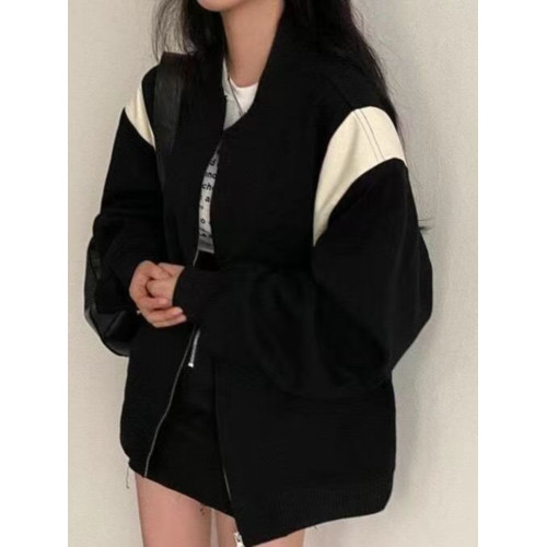 美式復古寬松棒球服拼色美拉德早春秋流行衛衣外套女開衫2025加絨 美式復古寬松棒球服拼色美拉德早春秋流行衛衣外套女開衫2025加絨