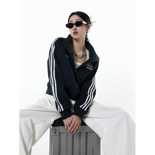 ICH MODE 美式修身短款黑色外套女2026新款春季運動連帽衛衣開衫 ICH MODE 美式修身短款黑色外套女2026新款春季運動連帽衛衣開衫