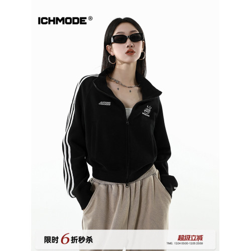 ICH MODE 美式修身短款黑色外套女2026新款春季運動連帽衛衣開衫 ICH MODE 美式修身短款黑色外套女2026新款春季運動連帽衛衣開衫