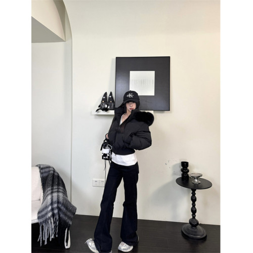 黑色大毛領連帽羽絨棉服女冬季2024新款美式加厚保暖短款棉衣外套 黑色大毛領連帽羽絨棉服女冬季2024新款美式加厚保暖短款棉衣外套