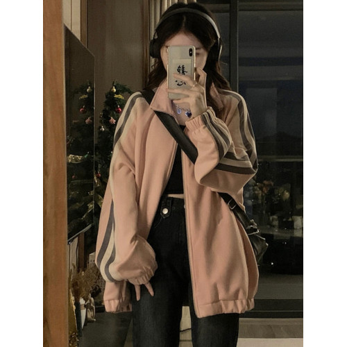 美式麂皮絨棒球服外套女2025春秋季新款高街oversize拼接開衫衛衣 美式麂皮絨棒球服外套女2025春秋季新款高街oversize拼接開衫衛衣