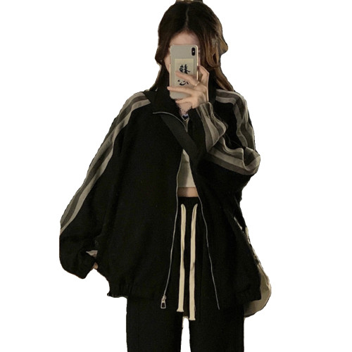 美式麂皮絨棒球服外套女2025春秋季新款高街oversize拼接開衫衛衣 美式麂皮絨棒球服外套女2025春秋季新款高街oversize拼接開衫衛衣