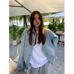 韓系chic牛仔襯衫外套女2025早初春秋季新款休閒百搭寬松夾克上衣