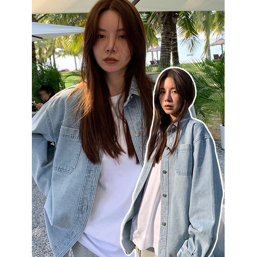韓系chic牛仔襯衫外套女2025早初春秋季新款休閒百搭寬松夾克上衣 韓系chic牛仔襯衫外套女2025早初春秋季新款休閒百搭寬松夾克上衣