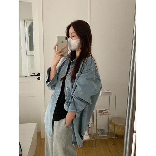 韓系chic牛仔襯衫外套女2025早初春秋季新款休閒百搭寬松夾克上衣 韓系chic牛仔襯衫外套女2025早初春秋季新款休閒百搭寬松夾克上衣