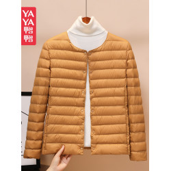 鴨鴨輕薄羽絨服女短款圓領時尚輕便內膽薄款內搭外穿休閒保暖外套