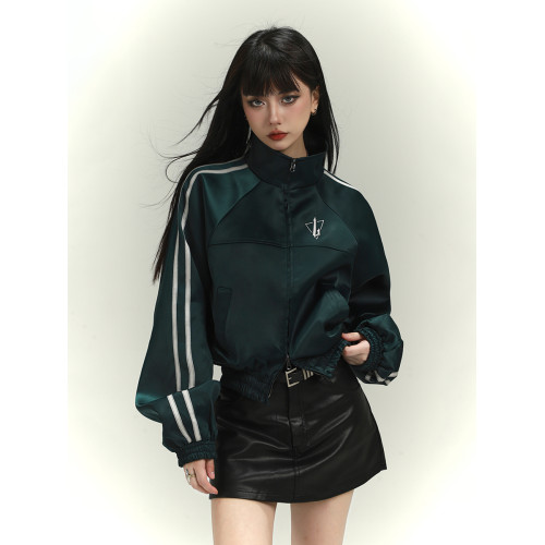 幽靈少女美式墨綠色短款運動棒球服外套女時尚洋氣時髦飛行員夾克 幽靈少女美式墨綠色短款運動棒球服外套女時尚洋氣時髦飛行員夾克