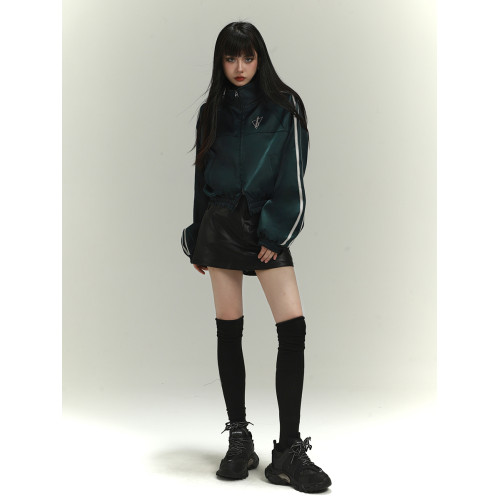 幽靈少女美式墨綠色短款運動棒球服外套女時尚洋氣時髦飛行員夾克 幽靈少女美式墨綠色短款運動棒球服外套女時尚洋氣時髦飛行員夾克