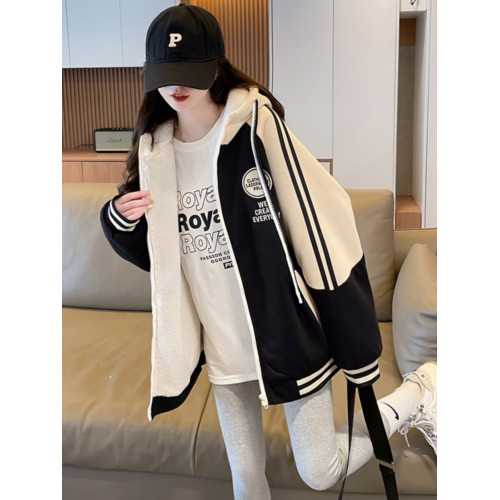 羊羔毛棒球服女春秋冬季加絨加厚外套2025新款初高中學生大童夾克 羊羔毛棒球服女春秋冬季加絨加厚外套2025新款初高中學生大童夾克