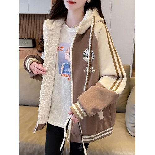 羊羔毛棒球服女春秋冬季加絨加厚外套2025新款初高中學生大童夾克 羊羔毛棒球服女春秋冬季加絨加厚外套2025新款初高中學生大童夾克