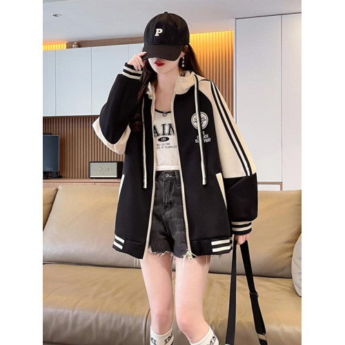 羊羔毛棒球服女春秋冬季加絨加厚外套2025新款初高中學生大童夾克 羊羔毛棒球服女春秋冬季加絨加厚外套2025新款初高中學生大童夾克