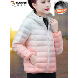 啄木鳥輕薄款羽絨服女短款冬季2025年新款白鴨絨大碼漸變色外套