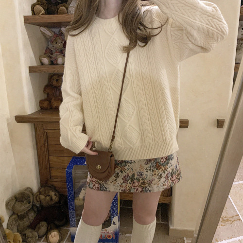 安哥拉北極絨 復古麻花 奶油色 奶白色 古著感 針織毛衣 K 安哥拉北極絨 復古麻花 奶油色 奶白色 古著感 針織毛衣 K