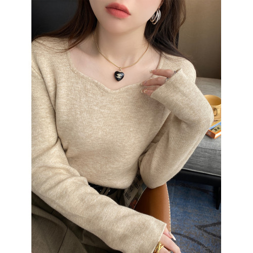 蘇三三 黃色加絨毛衣女秋冬季內搭打底衫加厚2025新款v領保暖上衣