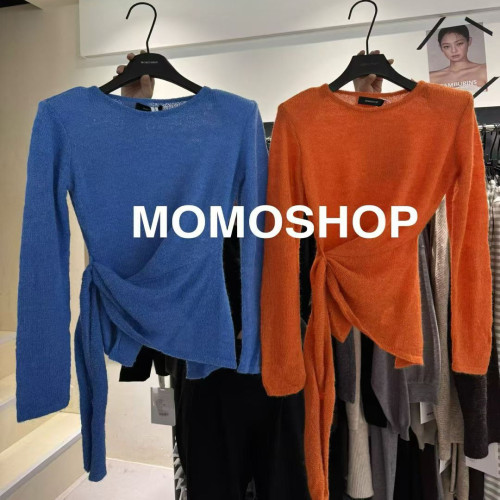 韓國東大門2025秋季新款不規則開叉綁帶長袖毛針織衫上衣 韓國東大門2025秋季新款不規則開叉綁帶長袖毛針織衫上衣