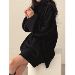 大碼慵懶風軟糯中長款高領毛衣女秋冬胖妹妹寬松顯瘦針織內搭上衣