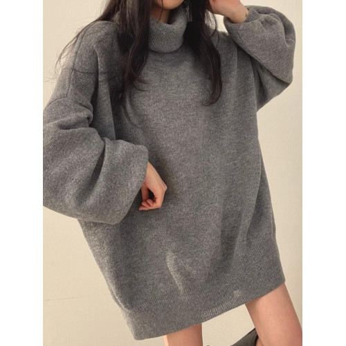 大碼慵懶風軟糯中長款高領毛衣女秋冬胖妹妹寬松顯瘦針織內搭上衣