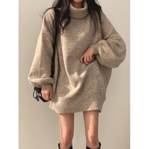 大碼慵懶風軟糯中長款高領毛衣女秋冬胖妹妹寬松顯瘦針織內搭上衣