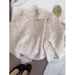 日系復古polo領針織衫女秋冬設計感小衆軟糯打底毛衣內搭翻領上衣