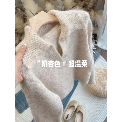 日系復古polo領針織衫女秋冬設計感小衆軟糯打底毛衣內搭翻領上衣