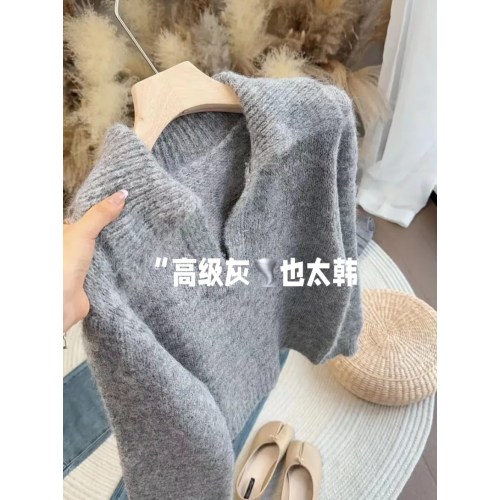 日系復古polo領針織衫女秋冬設計感小衆軟糯打底毛衣內搭翻領上衣