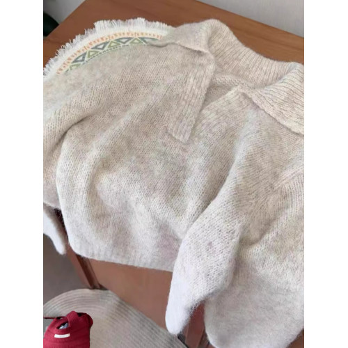 日系復古polo領針織衫女秋冬設計感小衆軟糯打底毛衣內搭翻領上衣