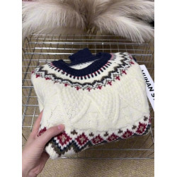 慵懶白色費爾島毛衣女秋冬加厚寬松高級感可外穿內搭套頭針織上衣