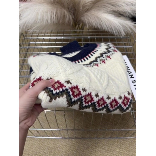 慵懶白色費爾島毛衣女秋冬加厚寬松高級感可外穿內搭套頭針織上衣