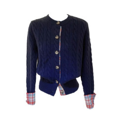 學院風格子拼接聖誕節穿搭紅色毛衣開衫女秋冬加厚慵懶風針織外套